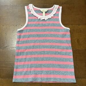 Matilda Jane Travel Log Gray Pink Striped Ruffle Tank Top Girl's 6
